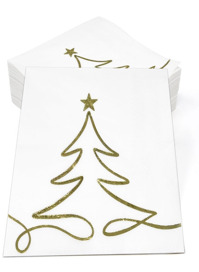 Gift Boutique 100 Pcs Christmas Tree Cocktail Beverage Napkins Disposable Paper Xmas Gold Foil Dessert Napkin Holiday Party Supplies Decor - Image 1
